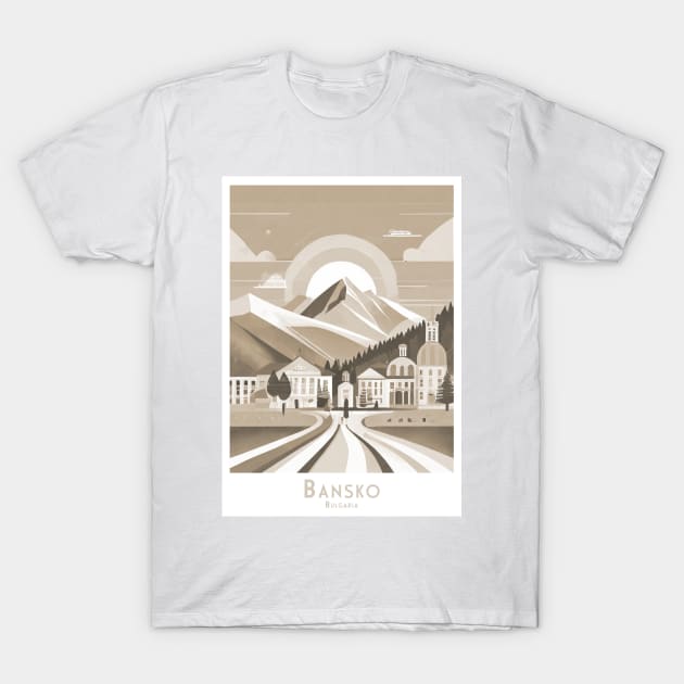 Minimal Vintage Retro Sepia Bansko Bulgaria Poster T-Shirt by POD24